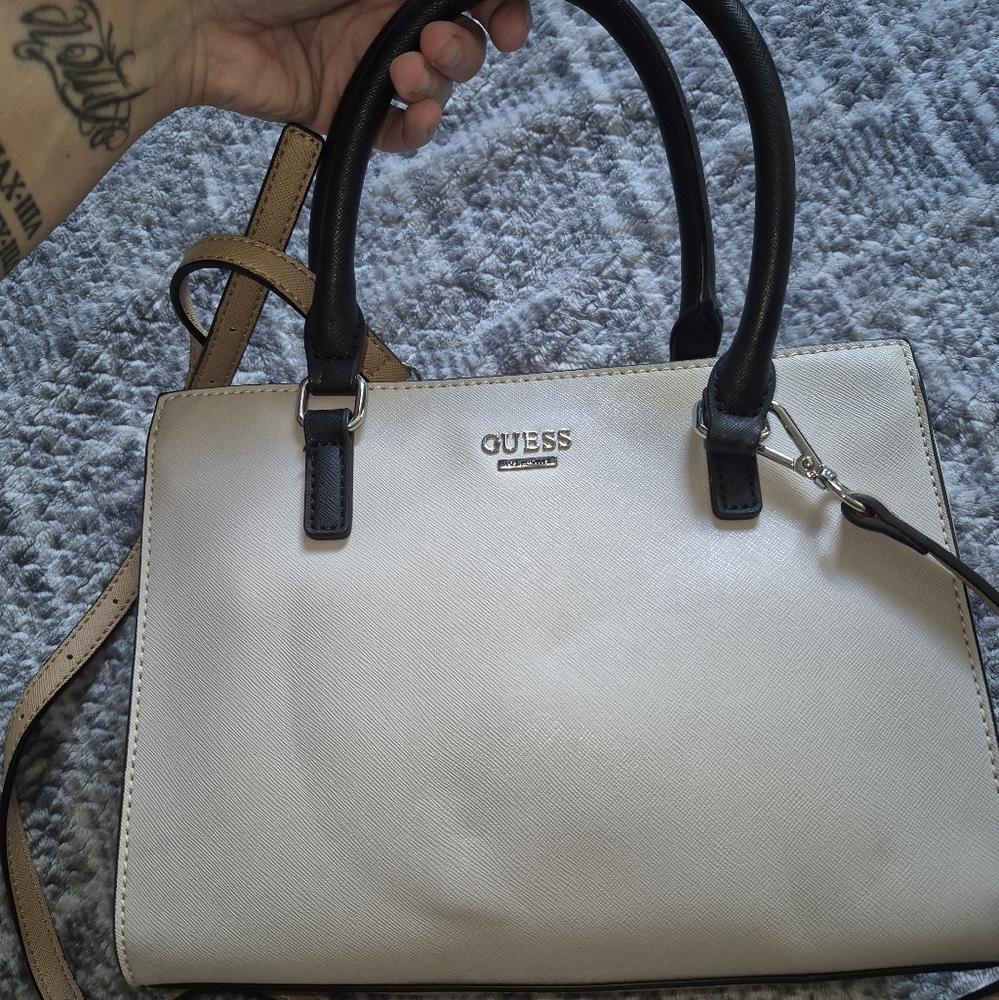 Guess Cream and Black Satchel